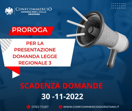 PROROGA PER PRESENTAZIONE DOMANDA LEGGE REGIONALE 3