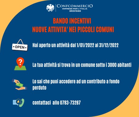 BANDO INCENTIVI NUOVE ATTIVITA’ PICCOLI COMUNI