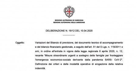 Regione Sardegna risorse a sostegno delle famiglie per fronteggiare l’emergenza economico – sociale
